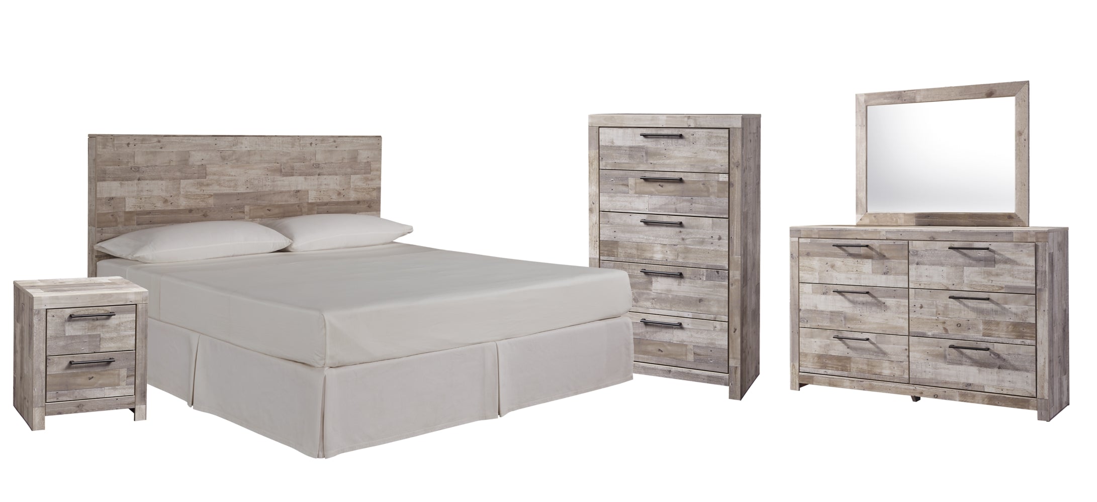 Effie Twin Panel Headboard Bed with Mirrored Dresser, Chest and Nightstand - furniture place usa