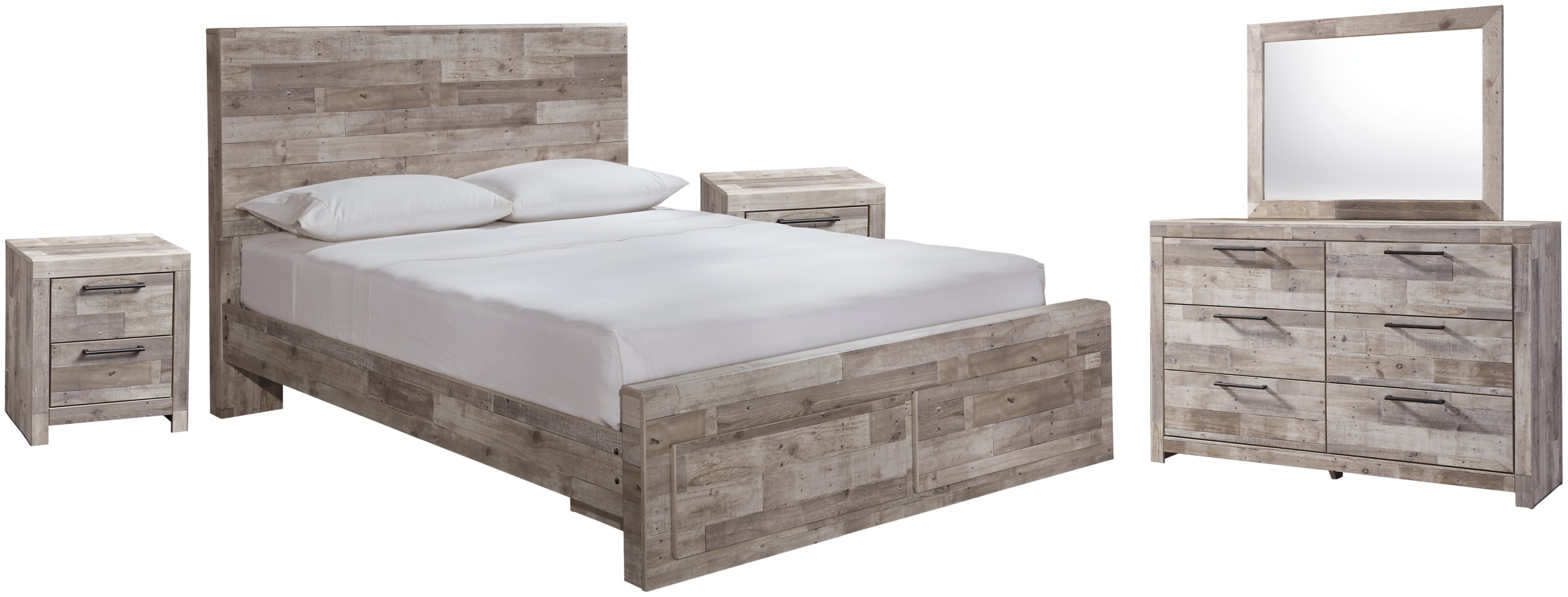 Effie Queen Panel Bed with 2 Storage Drawers with Mirrored Dresser and 2 Nightstands - furniture place usa