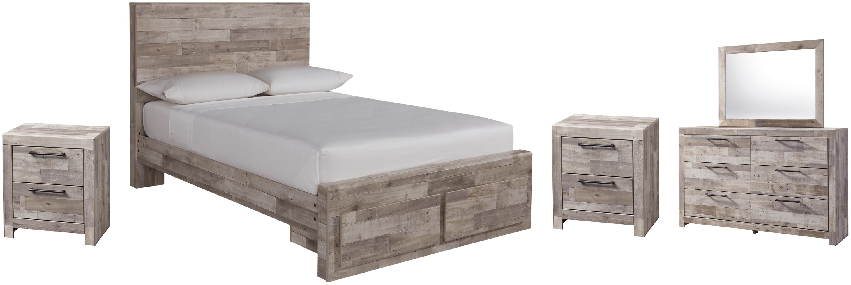 Effie Queen Panel Bed with 2 Storage Drawers with Mirrored Dresser and 2 Nightstands - furniture place usa