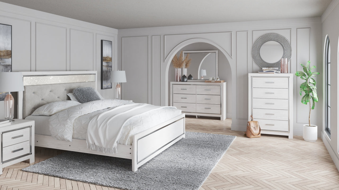 Altyra King Panel Headboard Bed with Mirrored Dresser and 2 Nightstands - furniture place usa