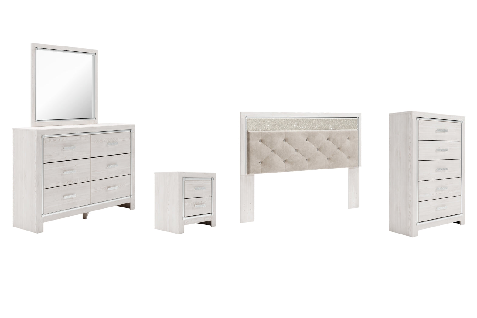 Altyra King Panel Headboard Bed with Mirrored Dresser, Chest and Nightstand - furniture place usa