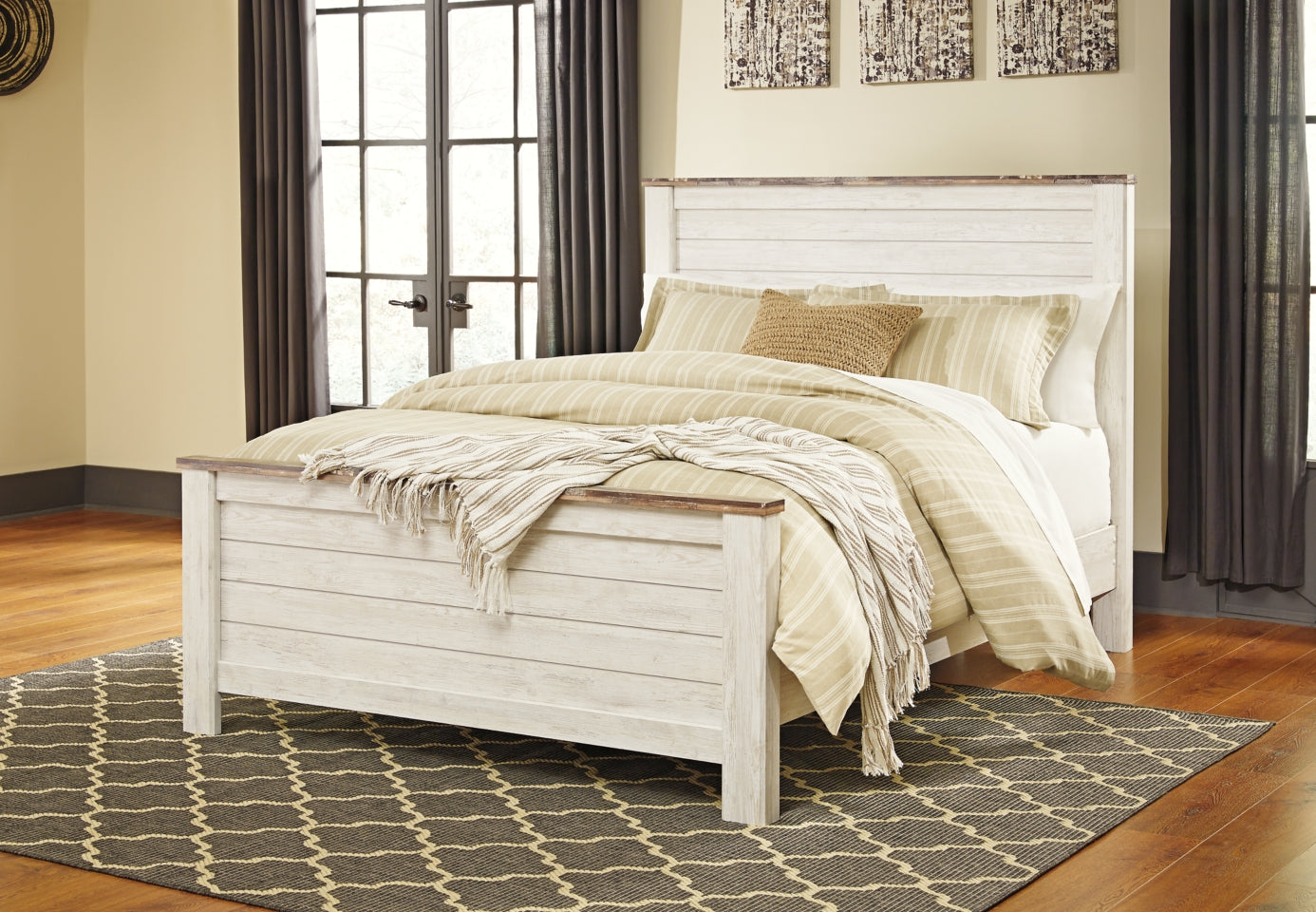 Willowton Queen Panel Bed, Dresser, Mirror, Chest and 2 Nightstands - furniture place usa