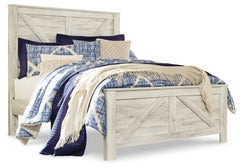 Bellaby King Crossbuck Panel Bed with Mirrored Dresser and 2 Nightstands - furniture place usa