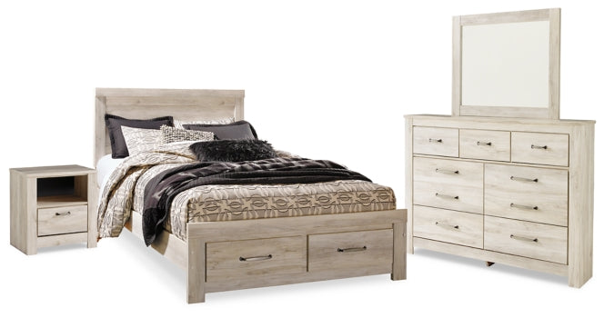 Bellaby Queen Platform Bed with 2 Storage Drawers with Mirrored Dresser and Nightstand - furniture place usa