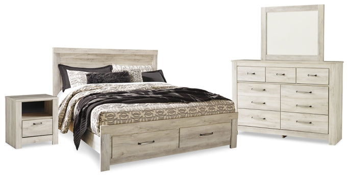 Bellaby King Platform Bed with 2 Storage Drawers with Mirrored Dresser and Nightstand - furniture place usa