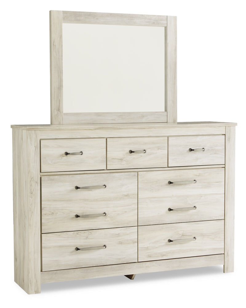 Bellaby King Crossbuck Panel Bed with Mirrored Dresser, Chest and Nightstand - furniture place usa