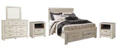 Bellaby Queen Platform Bed with 2 Storage Drawers with Mirrored Dresser and 2 Nightstands - furniture place usa