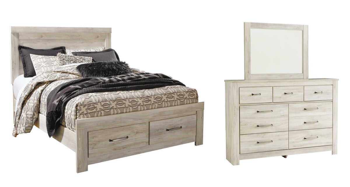 Bellaby Queen Platform Bed with 2 Storage Drawers with Mirrored Dresser - furniture place usa