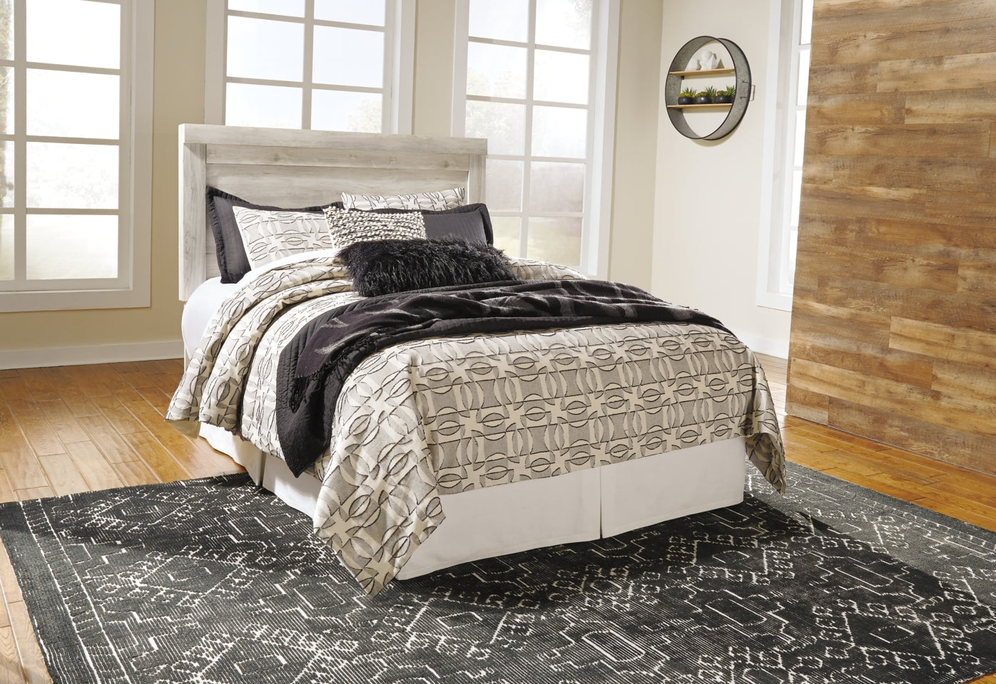 Bellaby Queen Panel Headboard Bed with Mirrored Dresser and 2 Nightstands - furniture place usa