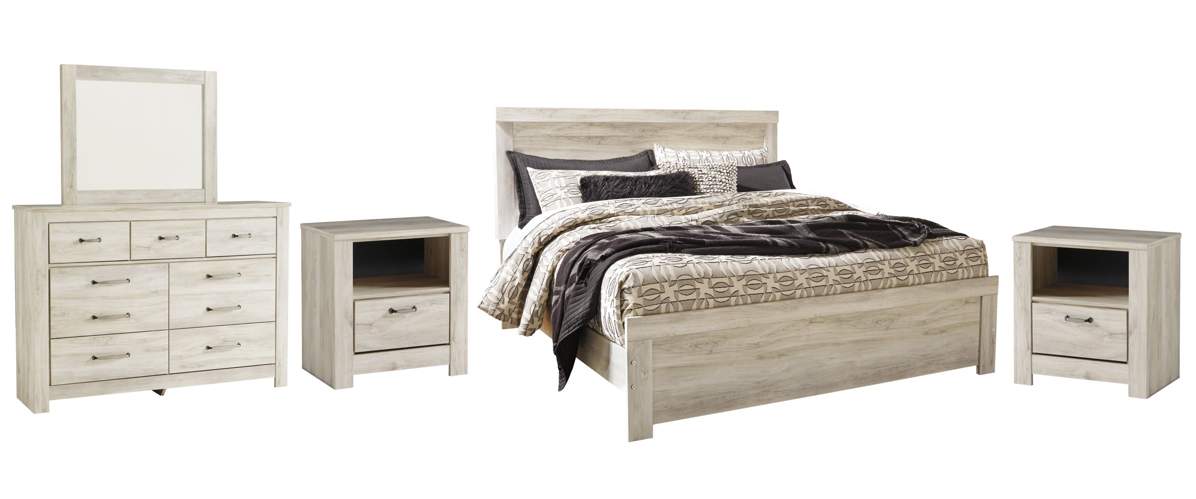 Bellaby Queen Panel Bed with Mirrored Dresser - PKG004710 - furniture place usa
