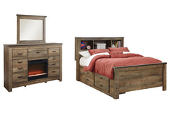 Trinell Full Panel Bed with 2 Storage Drawers with Mirrored Dresser - PKG000033 - furniture place usa