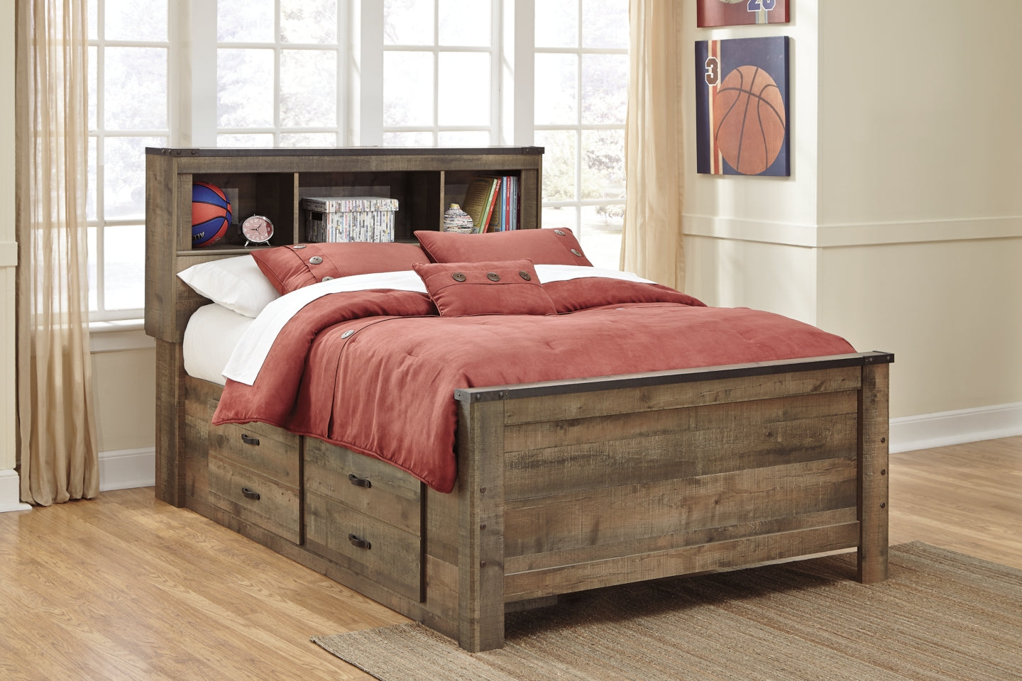 Trinell Full Panel Bed with 2 Storage Drawers with Mirrored Dresser - PKG000033 - furniture place usa