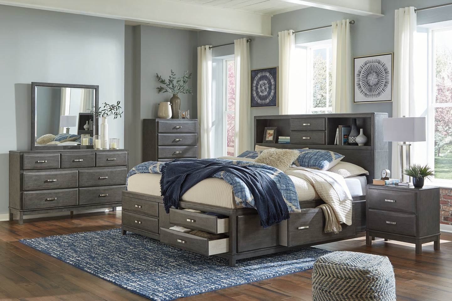 Caitbrook Queen Storage Bed with 8 Drawers - furniture place usa
