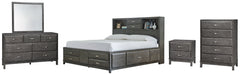 Caitbrook Queen Storage Bed with 8 Storage Drawers with Mirrored Dresser, Chest and Nightstand - furniture place usa