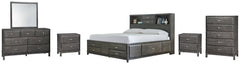 Caitbrook Queen Storage Bed with 8 Storage Drawers with Mirrored Dresser, Chest and 2 Nightstands - furniture place usa
