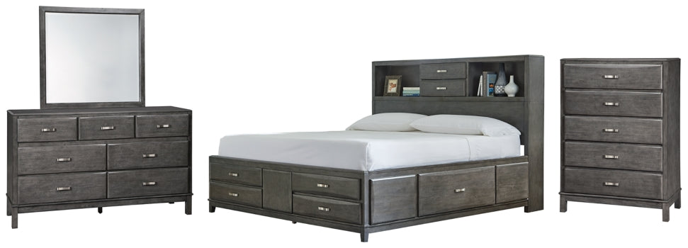 Caitbrook Queen Storage Bed with 8 Storage Drawers with Mirrored Dresser and Chest - furniture place usa