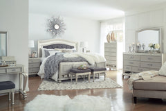 Coralayne King Upholstered Sleigh Bed with Mirrored Dresser and Chest - PKG007850 - furniture place usa
