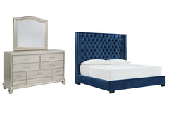 Coralayne King Upholstered Bed with Mirrored Dresser - PKG010736 - furniture place usa