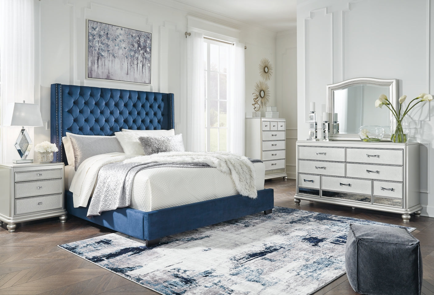 Coralayne Queen Upholstered Bed with Mirrored Dresser - PKG010730 - furniture place usa