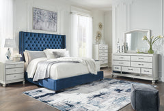 Coralayne California King Upholstered Bed with Mirrored Dresser - PKG010742 - furniture place usa