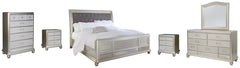 Coralayne Queen Upholstered Sleigh Bed with Mirrored Dresser, Chest and 2 Nightstands - PKG007820 - furniture place usa