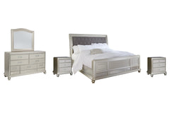 Coralayne Queen Upholstered Sleigh Bed with Mirrored Dresser and 2 Nightstands - PKG007817 - furniture place usa