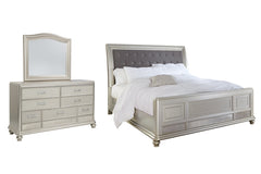 Coralayne Queen Upholstered Sleigh Bed with Mirrored Dresser - PKG007816 - furniture place usa