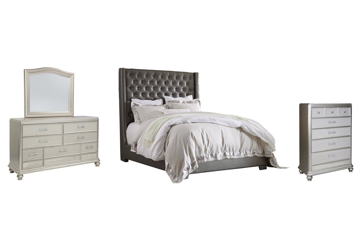 Coralayne Queen Upholstered Bed with Mirrored Dresser and Chest - PKG007774 - furniture place usa