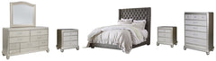 Coralayne King Upholstered Bed with Mirrored Dresser, Chest and 2 Nightstands - PKG007787 - furniture place usa
