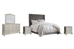Coralayne King Upholstered Bed with Mirrored Dresser and 2 Nightstands - furniture place usa