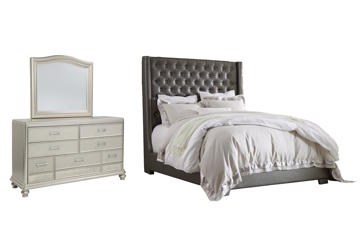 Coralayne King Upholstered Bed with Mirrored Dresser - PKG007783 - furniture place usa