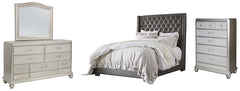 Coralayne California King Upholstered Bed with Mirrored Dresser and Chest - PKG007829 - furniture place usa