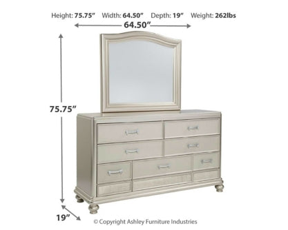 Coralayne Queen Upholstered Bed with Mirrored Dresser and 2 Nightstands - PKG007773 - furniture place usa