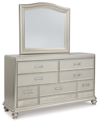 Coralayne King Upholstered Bed with Mirrored Dresser, Chest and Nightstand - PKG007786 - furniture place usa