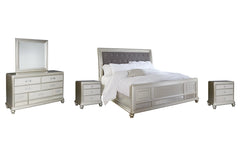 Coralayne Queen Upholstered Sleigh Bed with Mirrored Dresser and 2 Nightstands - PKG007812 - furniture place usa