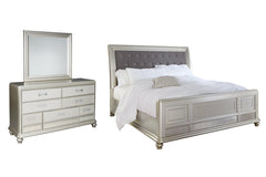 Coralayne Queen Upholstered Sleigh Bed with Mirrored Dresser - PKG000047 - furniture place usa