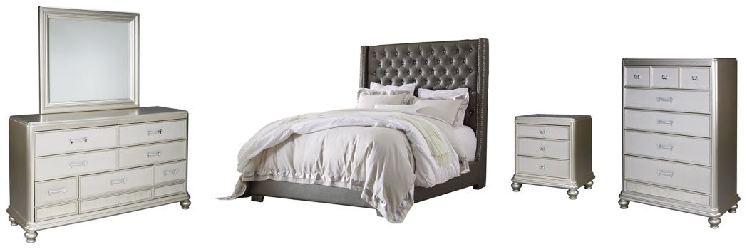 Coralayne California King Upholstered Bed with Mirrored Dresser, Chest and Nightstand - PKG007825 - furniture place usa
