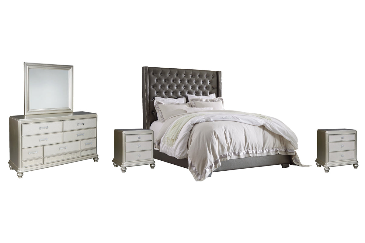 Coralayne California King Upholstered Bed with Mirrored Dresser and 2 Nightstands - PKG007823 - furniture place usa