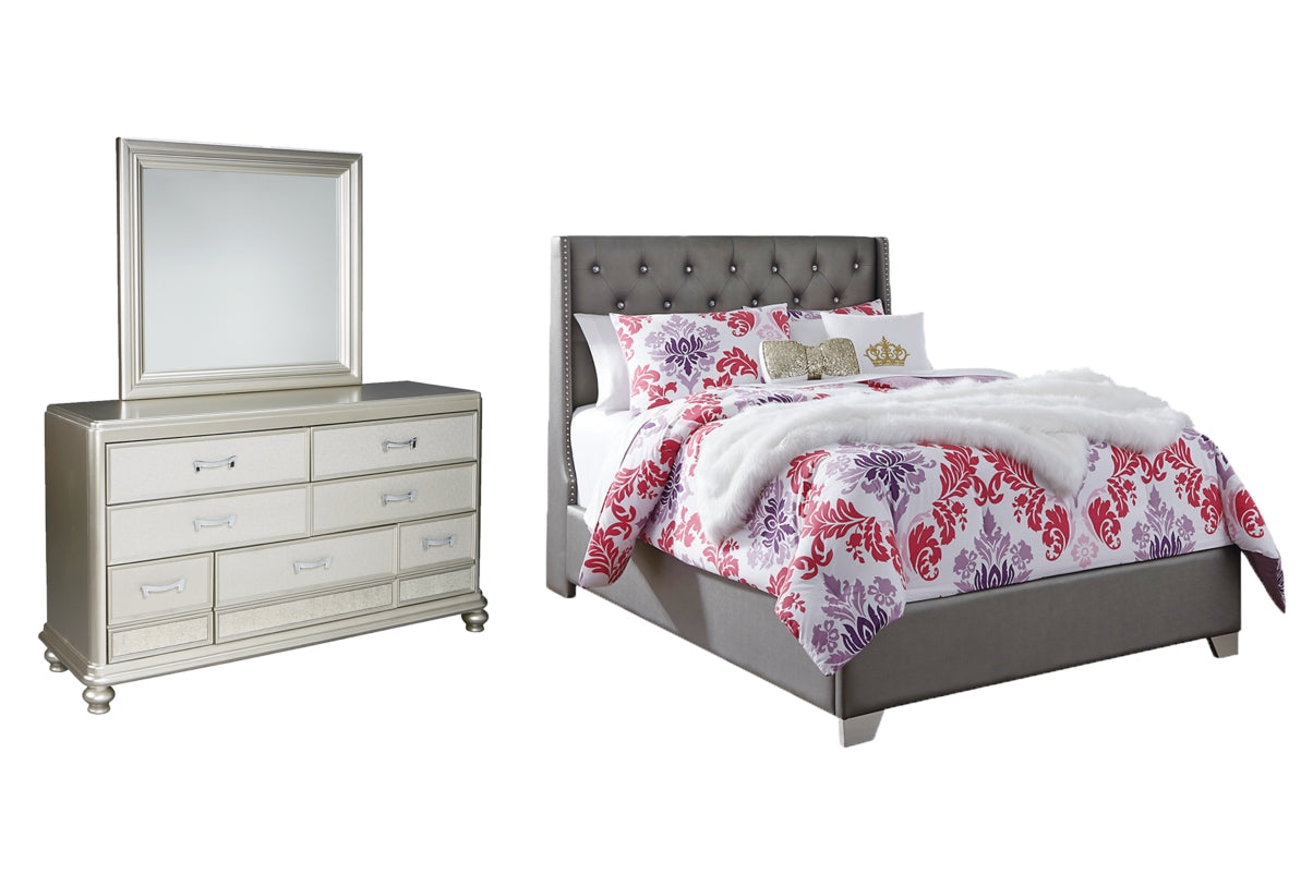 Coralayne Full Upholstered Bed with Mirrored Dresser - PKG007800 - furniture place usa