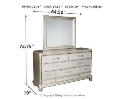Coralayne King Upholstered Bed with Mirrored Dresser, Chest and 2 Nightstands - PKG007782 - furniture place usa