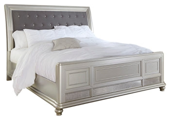Coralayne California King Upholstered Sleigh Bed with Mirrored Dresser and Chest - PKG007856 - furniture place usa