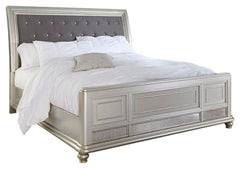 Coralayne Queen Upholstered Sleigh Bed with Mirrored Dresser - PKG007816 - furniture place usa
