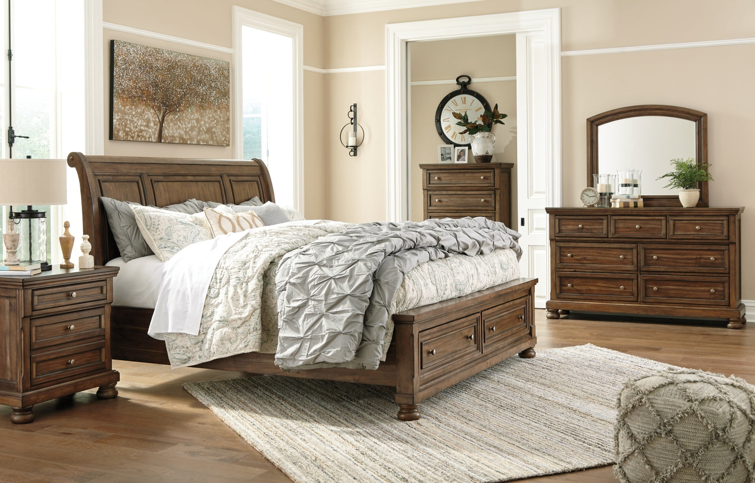 Flynnter Queen Sleigh Bed with 2 Storage Drawers - furniture place usa