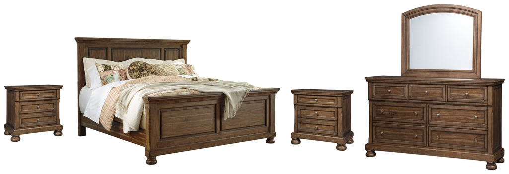 Flynnter Queen Panel Bed with Mirrored Dresser and 2 Nightstands - furniture place usa