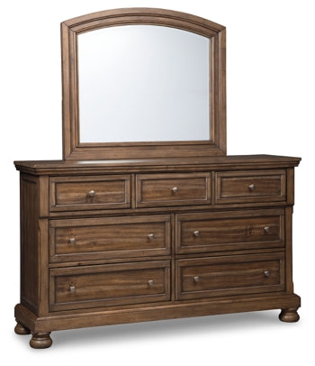 Flynnter Queen Panel Bed with 2 Storage Drawers with Mirrored Dresser, Chest and 2 Nightstands - furniture place usa
