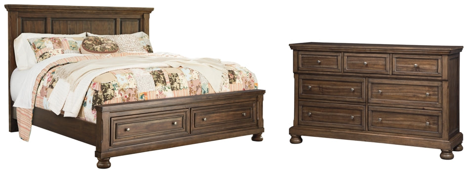 Flynnter Queen Panel Bed with 2 Storage Drawers with Dresser - furniture place usa