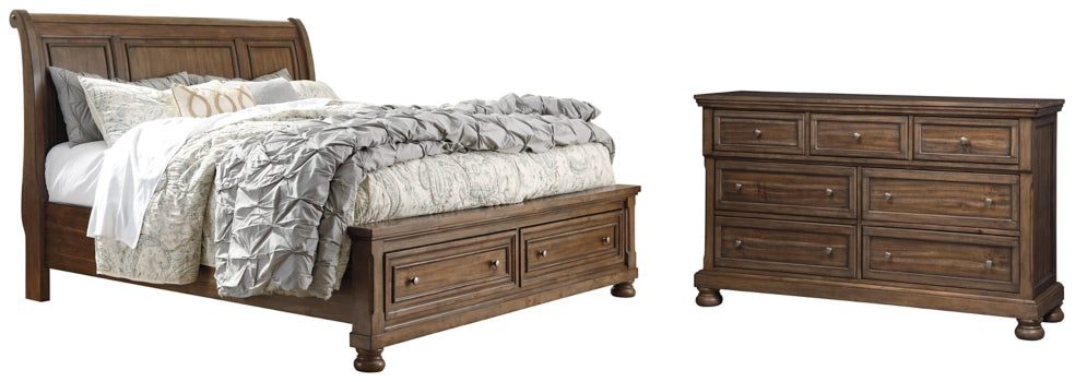 Flynnter Queen Sleigh Bed with 2 Storage Drawers with Dresser with Dresser - furniture place usa
