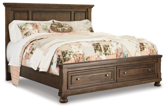 Flynnter Queen Panel Bed with 2 Storage Drawers with Mirrored Dresser, Chest and Nightstand - furniture place usa