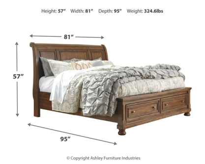 Flynnter Queen Sleigh Bed with 2 Storage Drawers with Mirrored Dresser and 2 Nightstands - furniture place usa