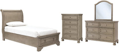 Lettner Twin Sleigh Bed with Mirrored Dresser and Chest - furniture place usa